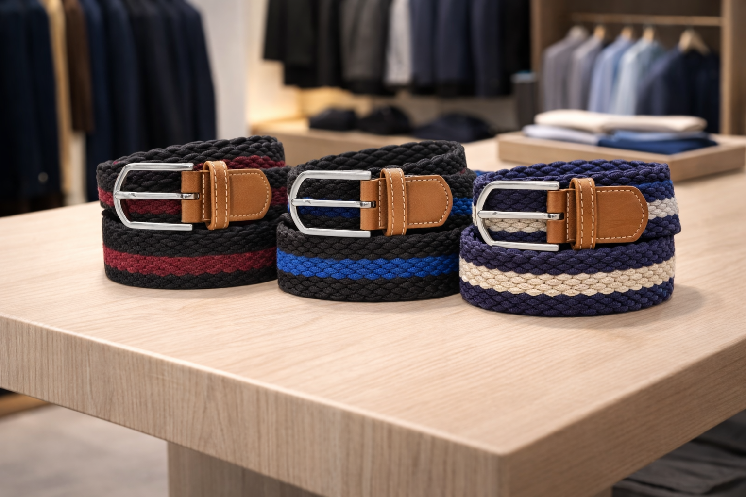 Two-colour Stripe Braid Stretch Belt