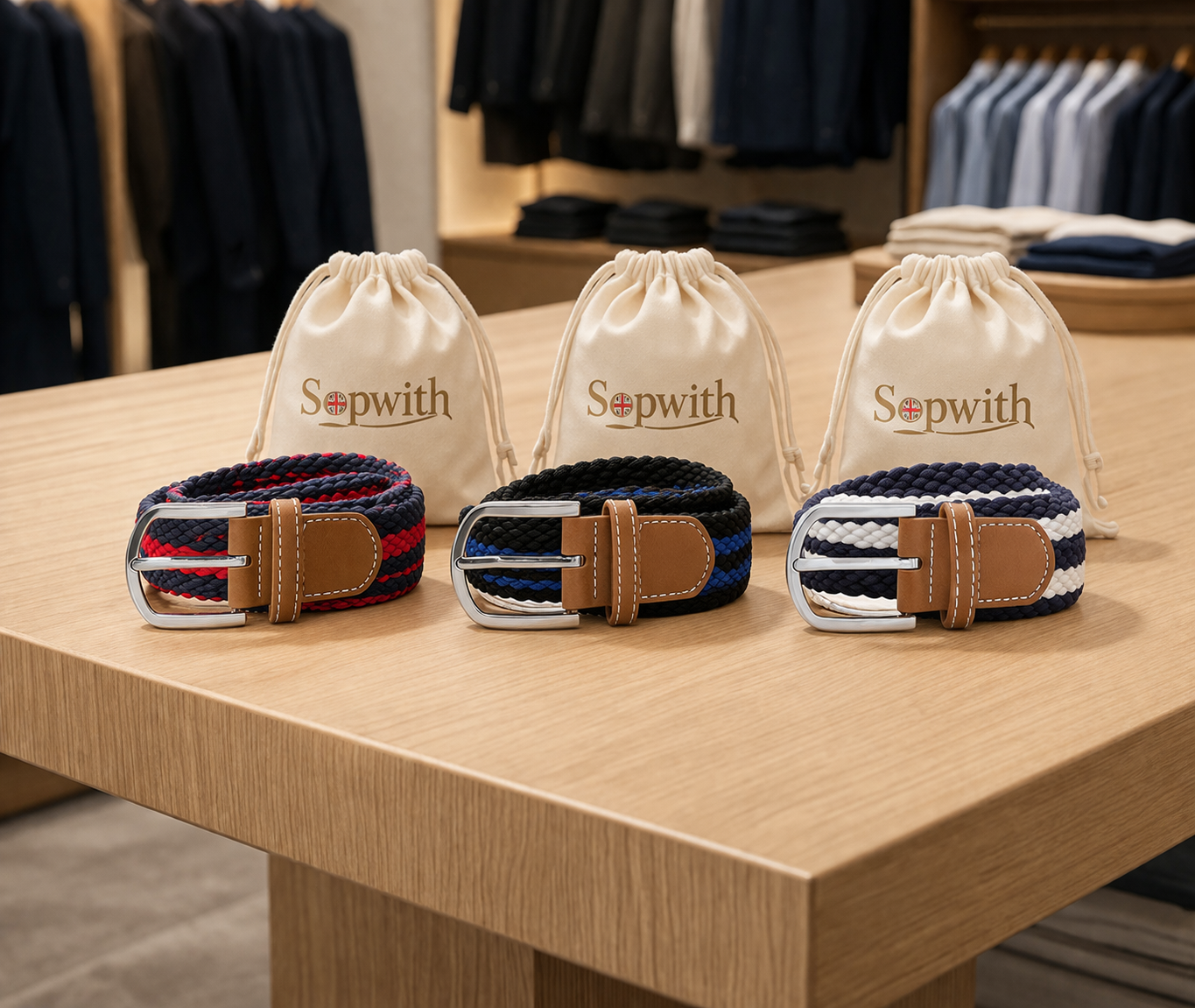 Two-colour Stripe Braid Stretch Belt